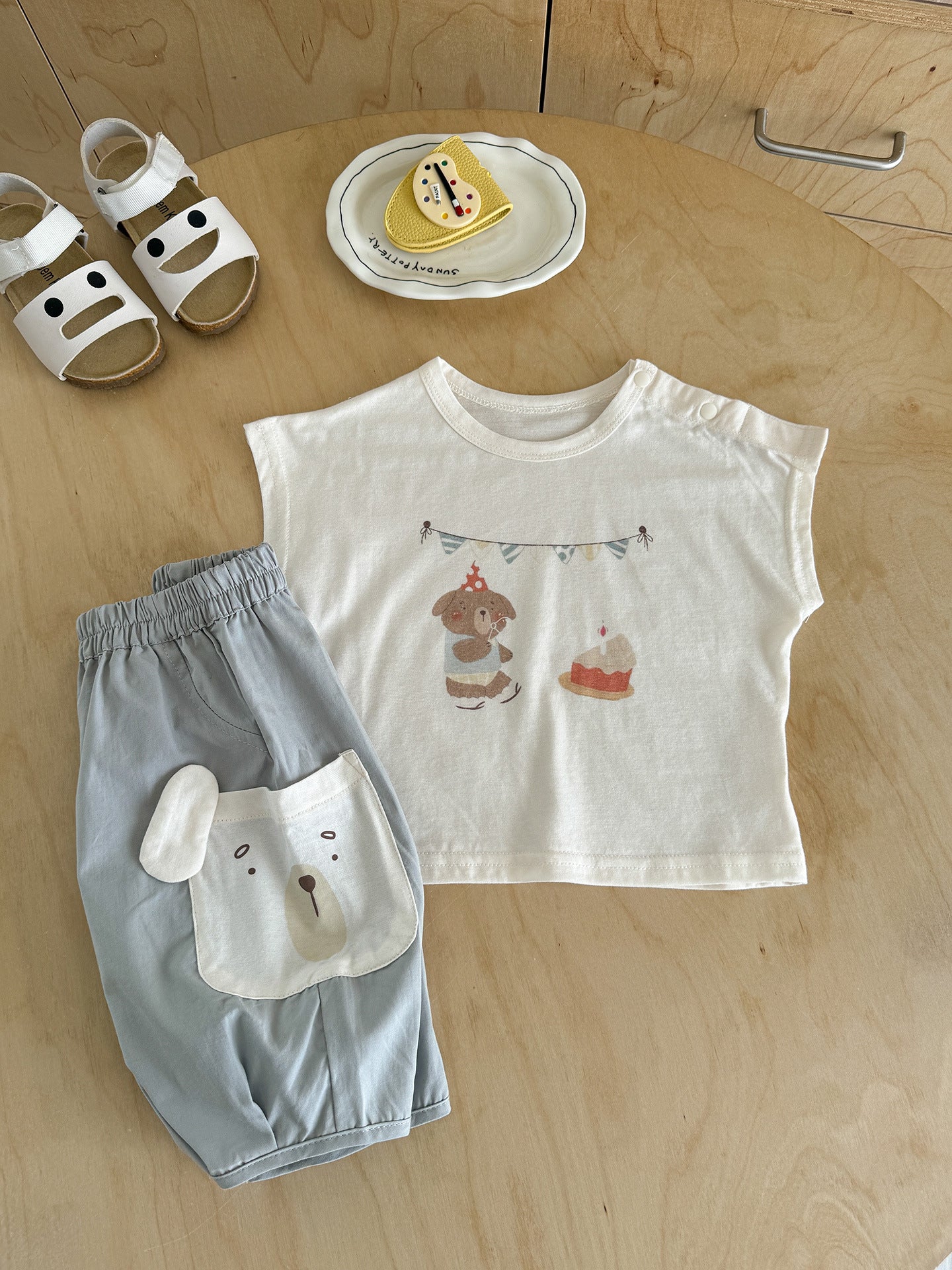 Men's Cute Cartoon Vest T-shirt Clothes Casual Cropped Children's Suit
