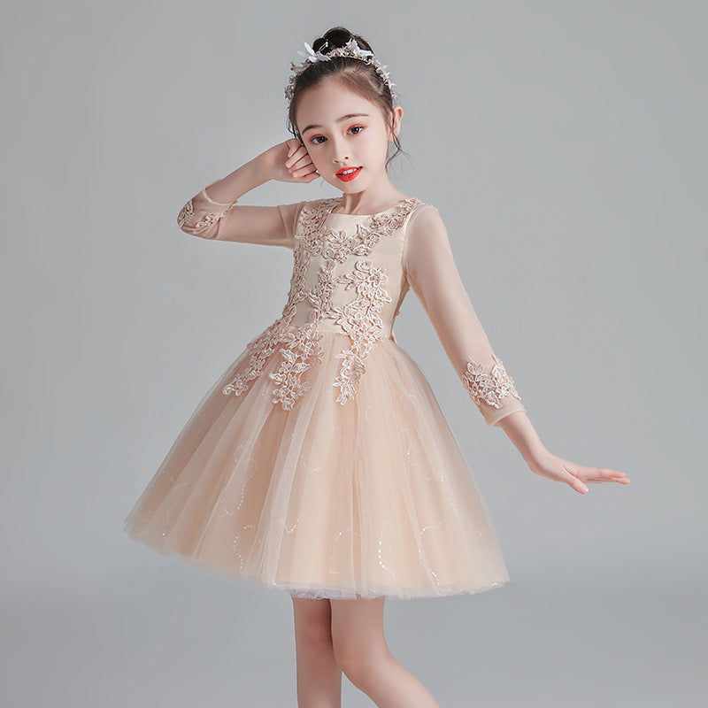 Children's Princess Korean Style Long Sleeve Mesh Pettiskirt Dresses Of Bride Children's Dress