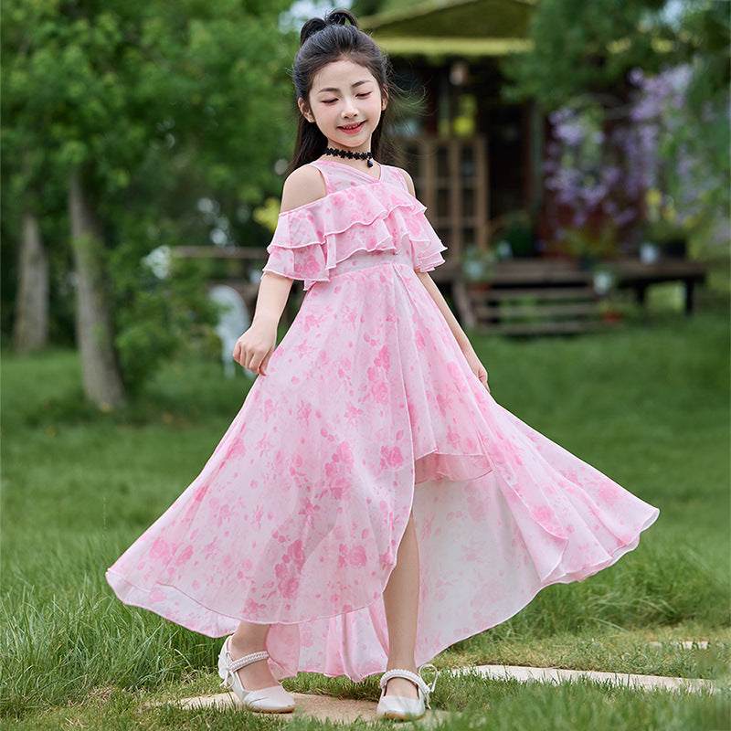 Summer Floral Western Style Fashion Beach Skirt Trailing Children's Dress