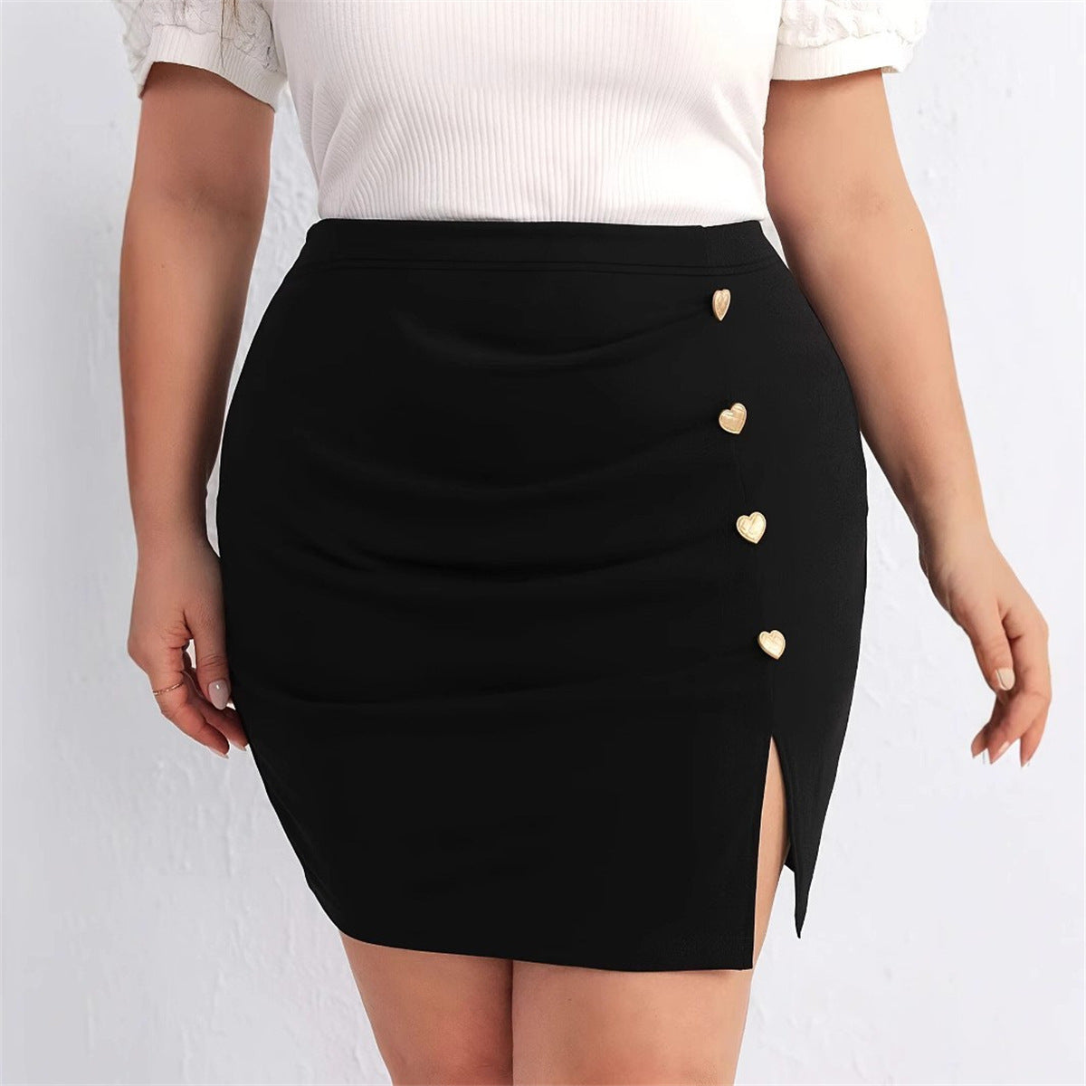 Women's Fashion High Waist Detail Pleated Love Button Skirt