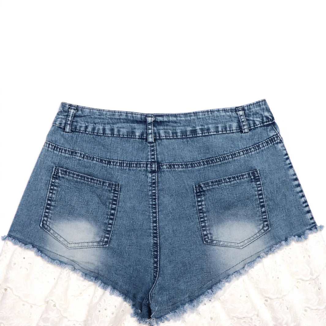 Denim Stitching Lace Summer Hot Vacation Women's Jeans