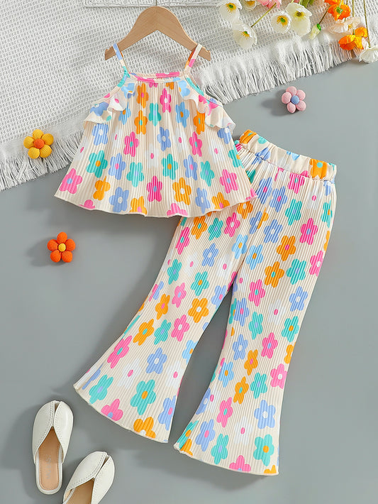 Children's Clothing Summer Sling Pleated Design Pants Sweet Cute Children's Suit