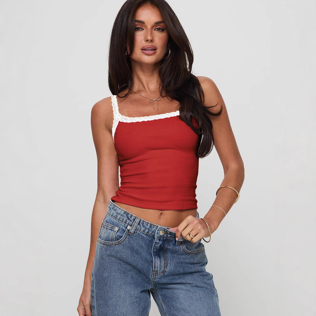 Women's Wide Shoulder Strap Slim Fit Sexy Hot Lace With Small Vest/suspenders/tube Top
