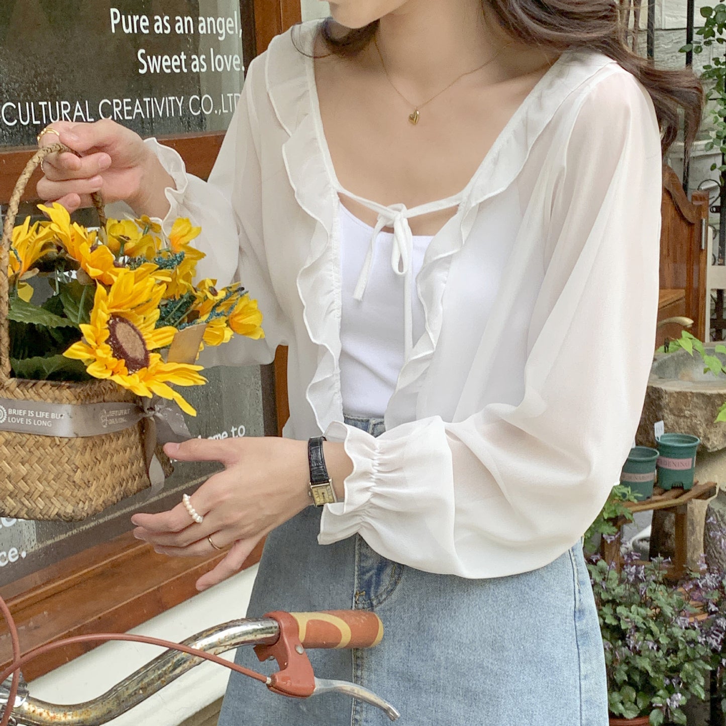Women's Shawl Outer Match Summer Thin Long Sleeve Lace Shirt, Chiffon Shirt