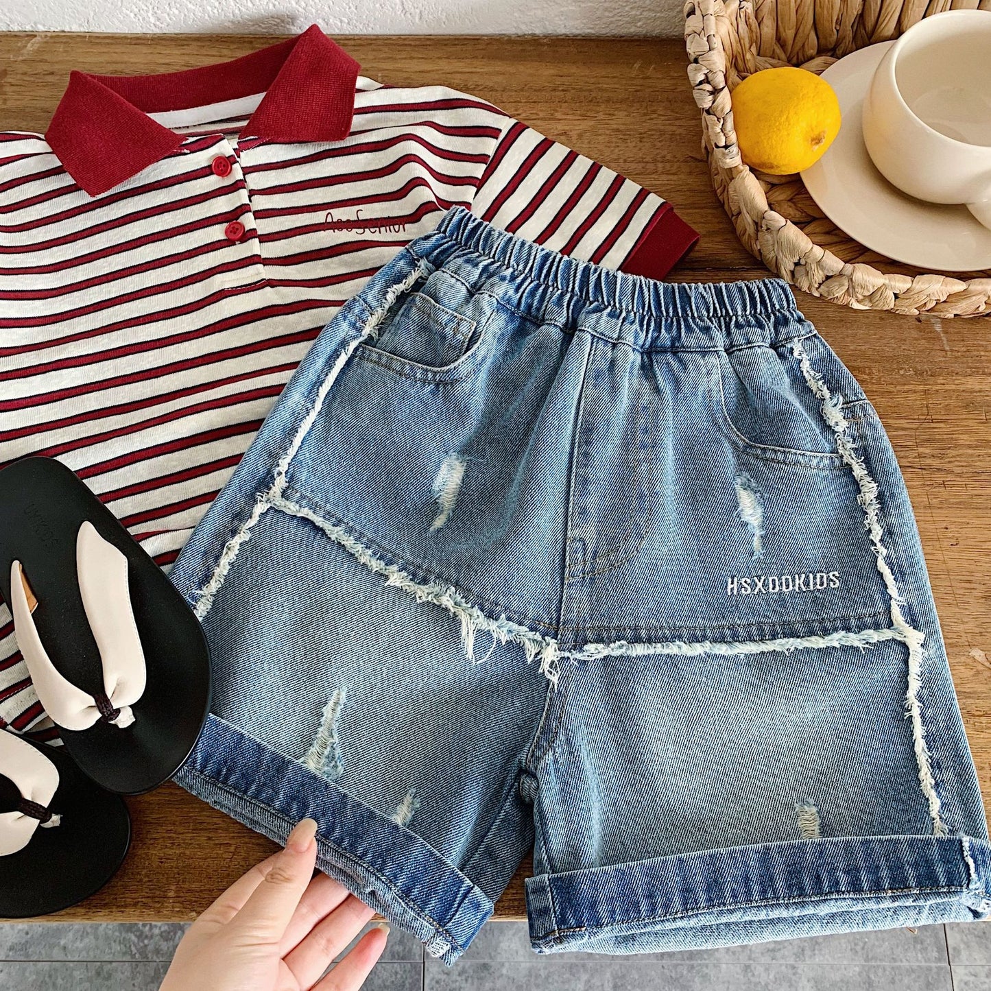 Children's Denim Shorts Summer Raw Edge Embroidered With Children's Pants