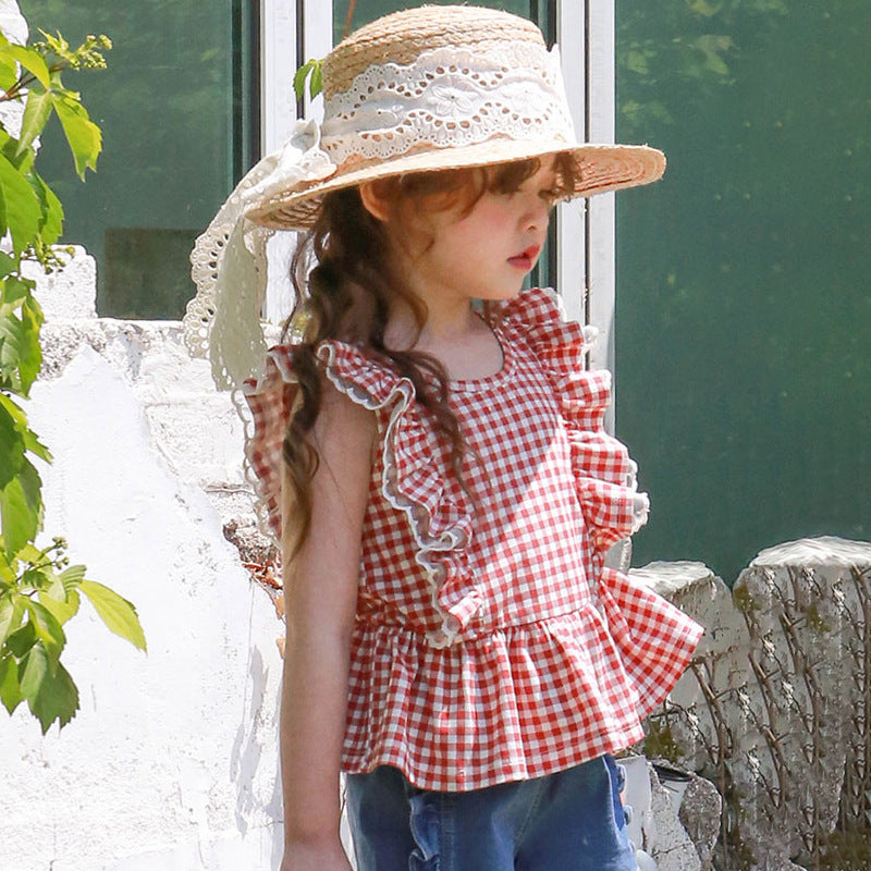 Children's Summer Strawberry Shan Clothing Fashionable Plaid Children's T-shirt