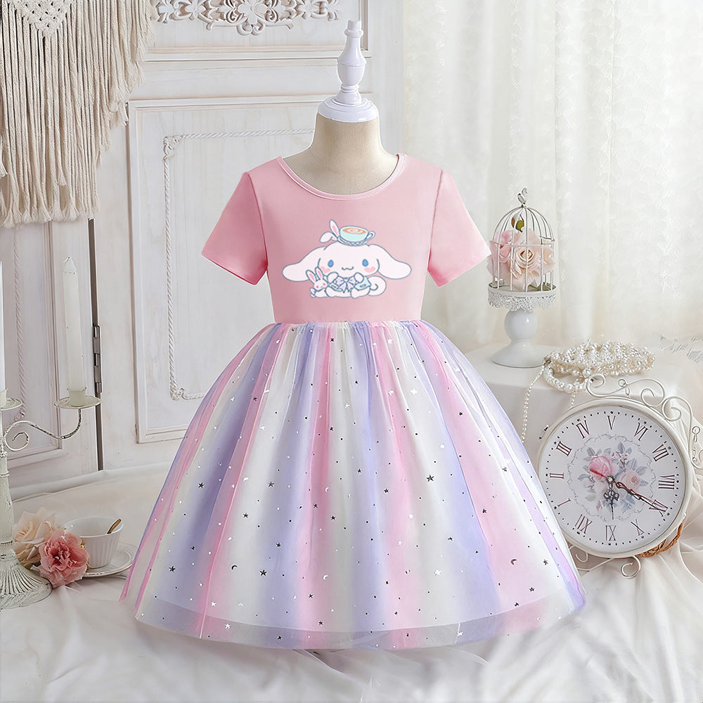 Children's Short Sleeve Clothing Rainbow Princess Skirt Clow Children's Dress
