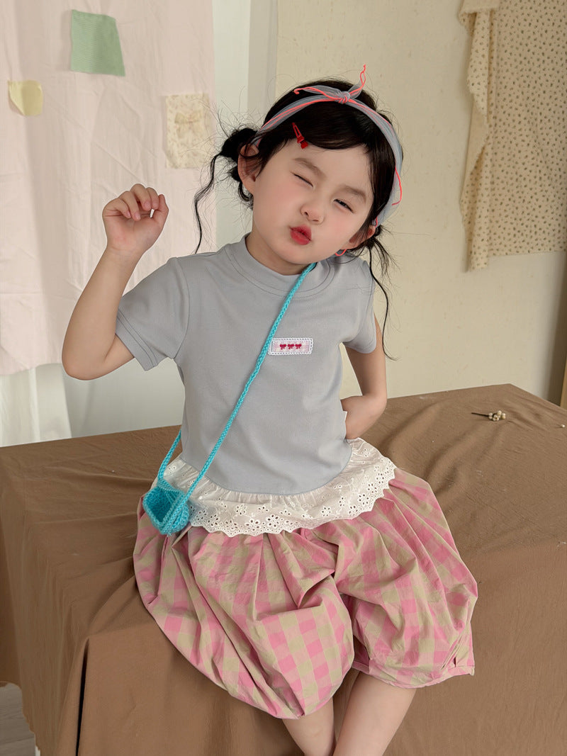 Field Korean Style Bow Short Sleeved Summer Ruffles Children's T-shirt