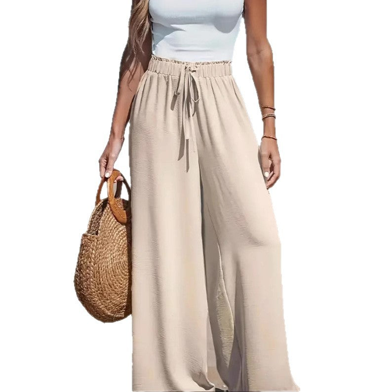 Women's Wide Leg Leisure Loose Drawstring Fashionable Casual Pants