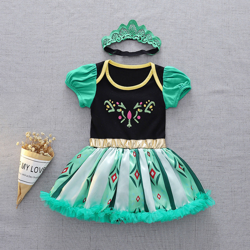 Children's Pullover Romper Short Sleeve Tulle Skirt Jumpsuit, Climbing Suit