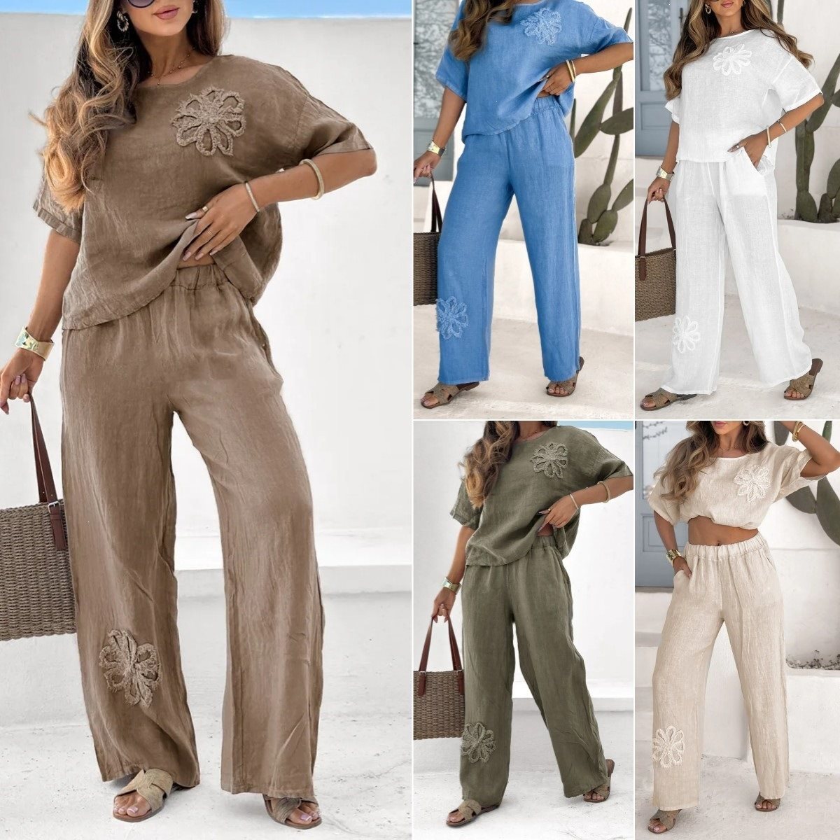 Women's Embroidered Leisure High Waist Loose Trousers Plus Size