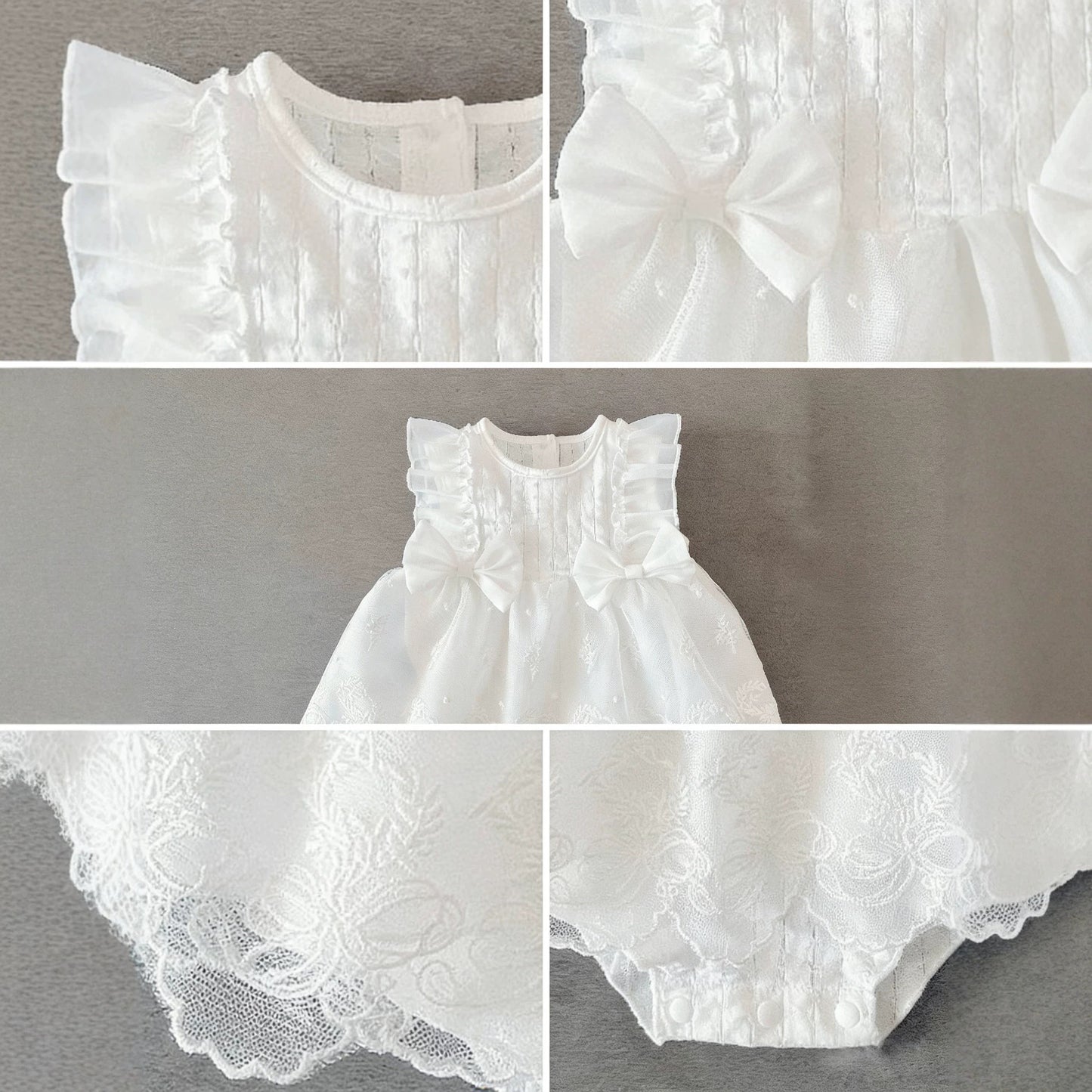 Lace Princess Style Romper Born White Bow Bloomer With Skirt Jumpsuit, Climbing Suit