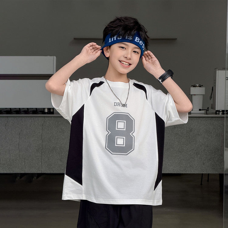 Children's Short Sleeve Top Summer Medium Large Western Style Color Matching Children's T-shirt
