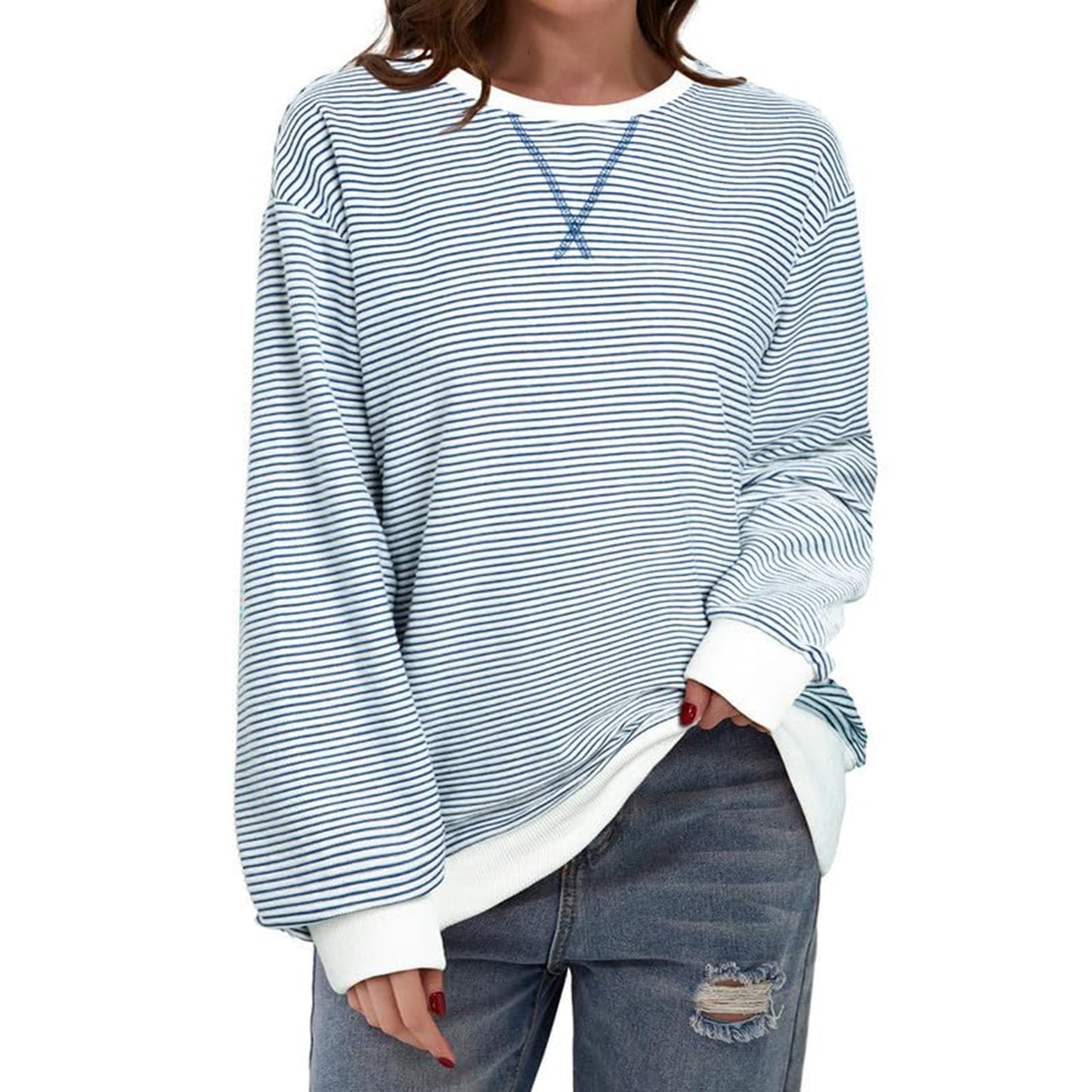 Casual Striped Pattern Round Neck Trend Women's T-shirt