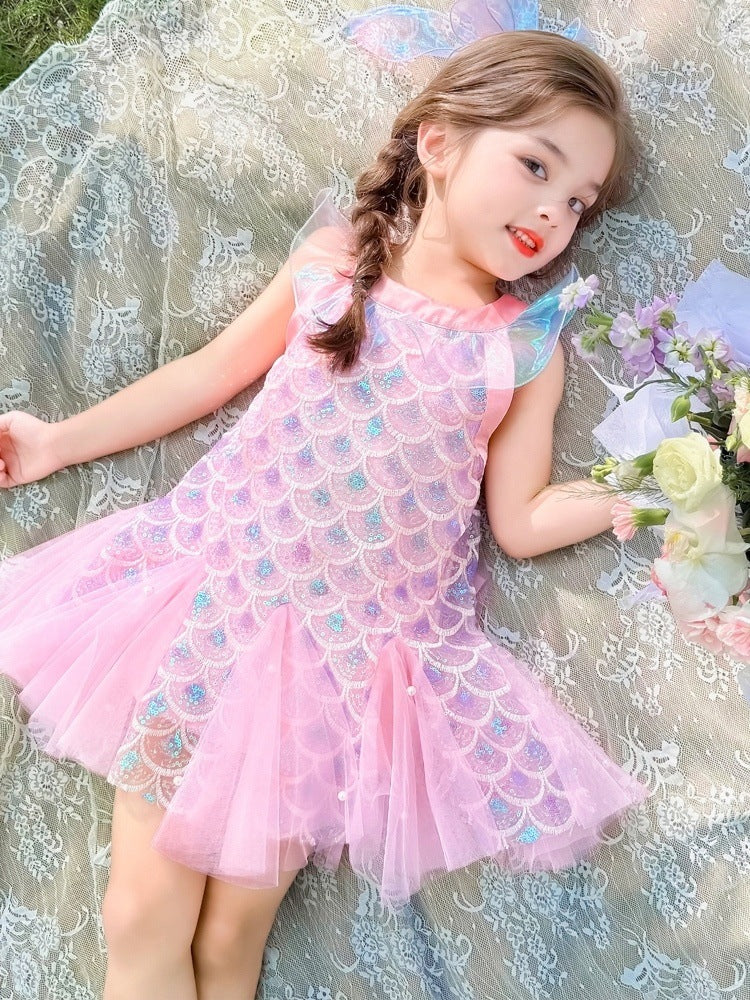 Children's Mermaid Princess Summer Fashion Little Tulle Skirt Children's Dress