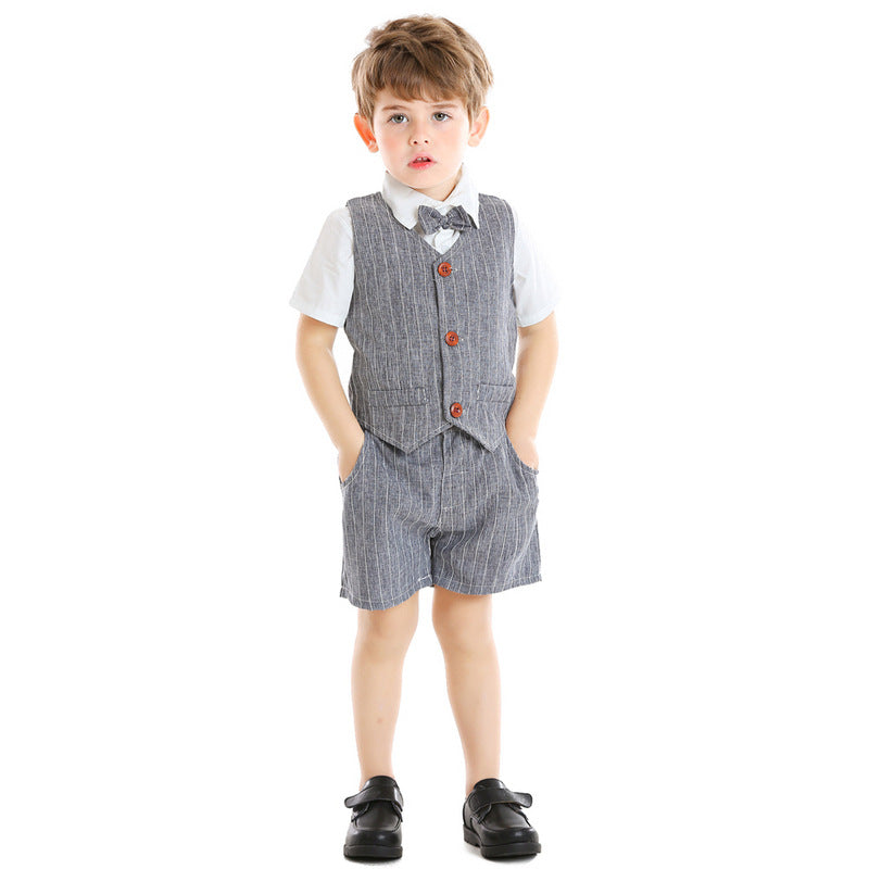 Men's & Children's Summer Striped Vest Short-sleeved Shirt Casual Shorts Three-piece Korean Children's Suit