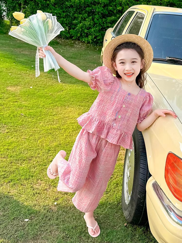 Children's Summer Fashionable Korean Style Short Sleeve Two-piece Set Children's Suit