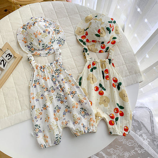 Women's & Men's Infant Rompers Gauze Printed Romper For Tank Tops Out Floral Jumpsuit, Climbing Suit