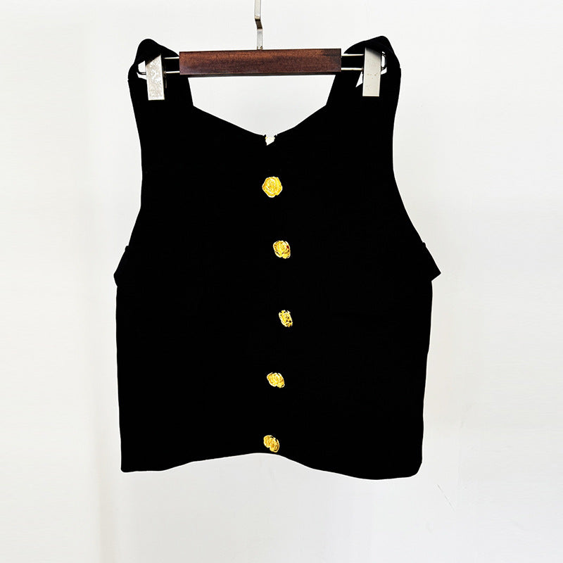 Fashionable Rose Metal Buckle Halter Hip Skirt