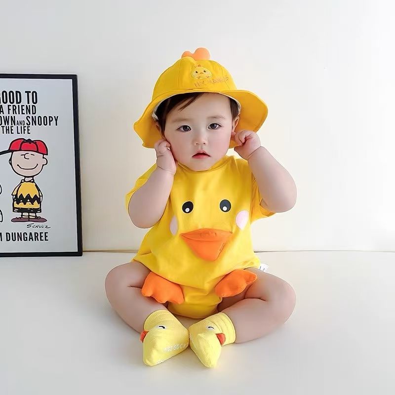 Summer Clothes Short Sleeve Boys Super Cute Small Yellow Jumpsuit, Climbing Suit