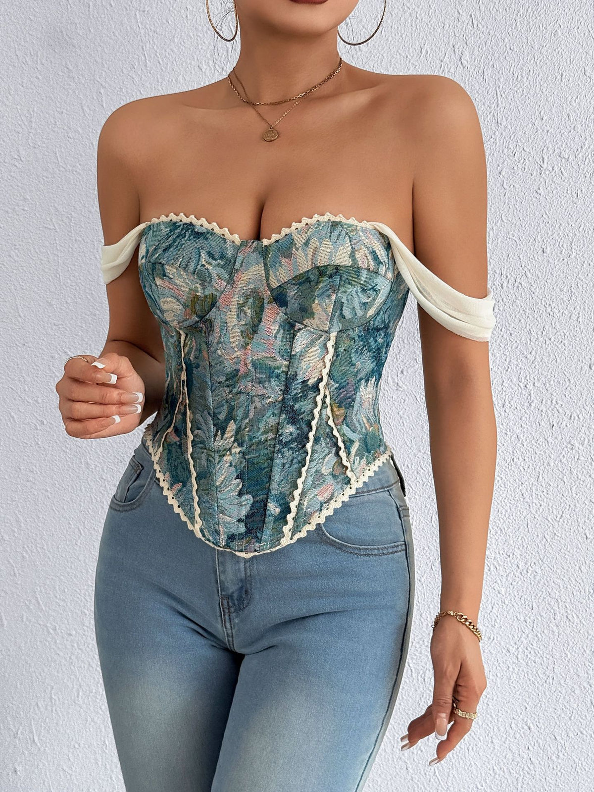 Retro French Jacquard Oil Painting Sense Small Vest/suspenders/tube Top