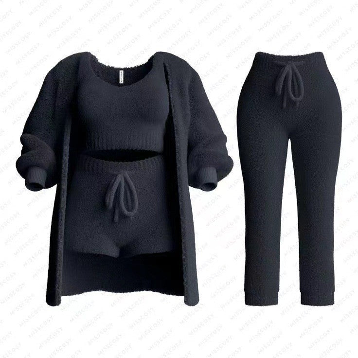 Knitted Plush Long Sleeve Set Three-piece Fashion Casual Suit