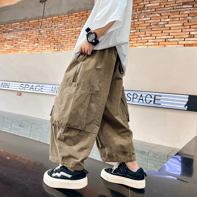 Children's Boys Summer Thin Lantern Ankle Length Cargo Korean Style Children's Pants