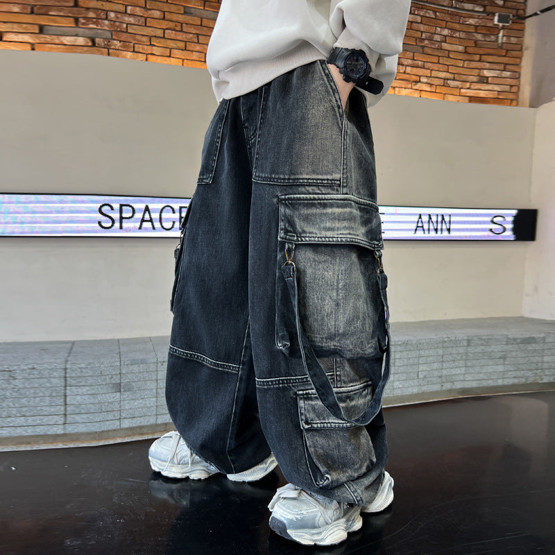 Tooling Denim Medium Big Loose-fitting Fashion American Children's Pants