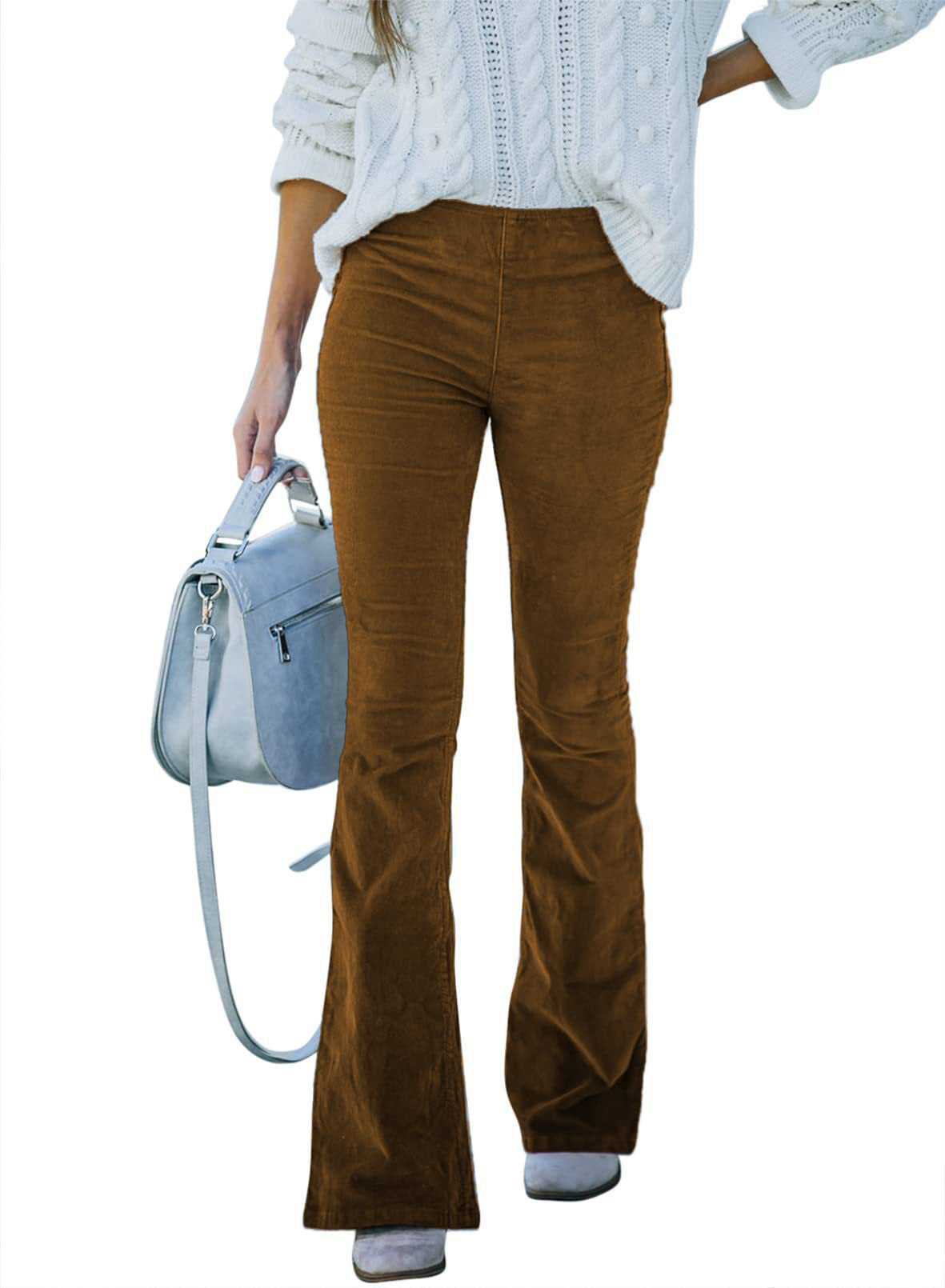 Women's Solid Color High Waist Micro Flared Corduroy Casual Pants