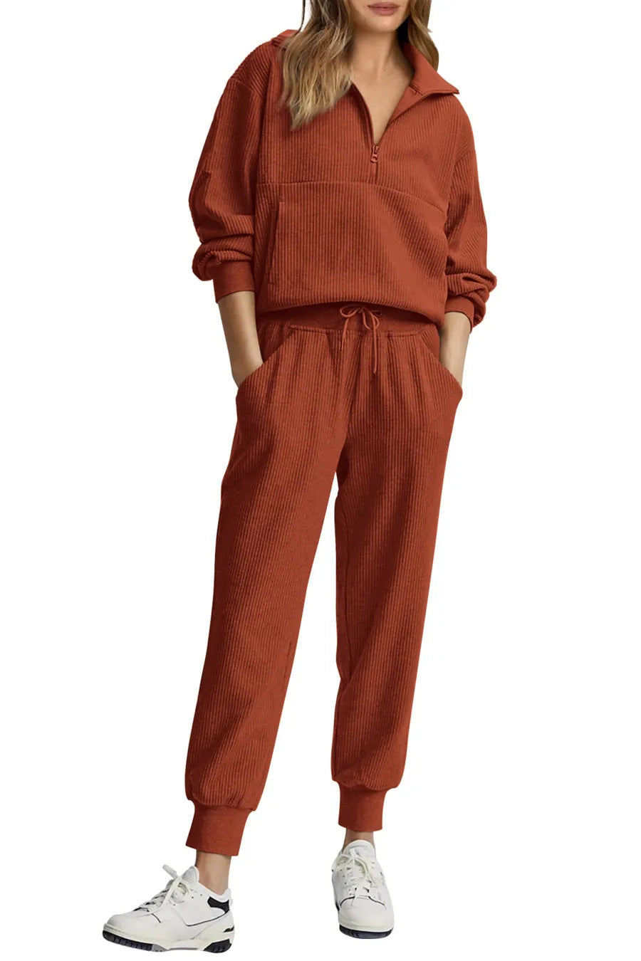 Unique Women's Half Zipper Long-sleeved Trousers Sweaters