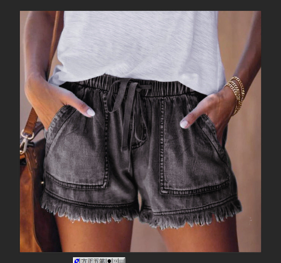 Women's Summer Elastic Waist Drawstring Casual High Slimming Denim Women's Jeans