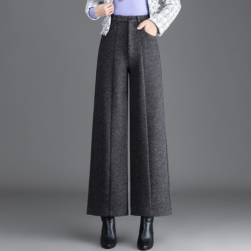 Women's Woolen Straight Fashion High Waist Slimming Narrow Casual Pants