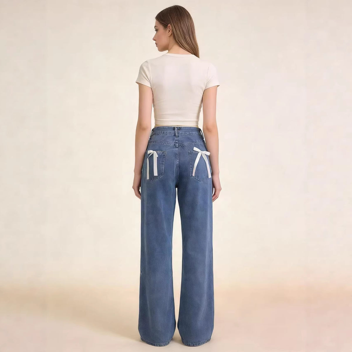 Women's Wide Leg Bow Overalls With Belt Loose-fitting Pants