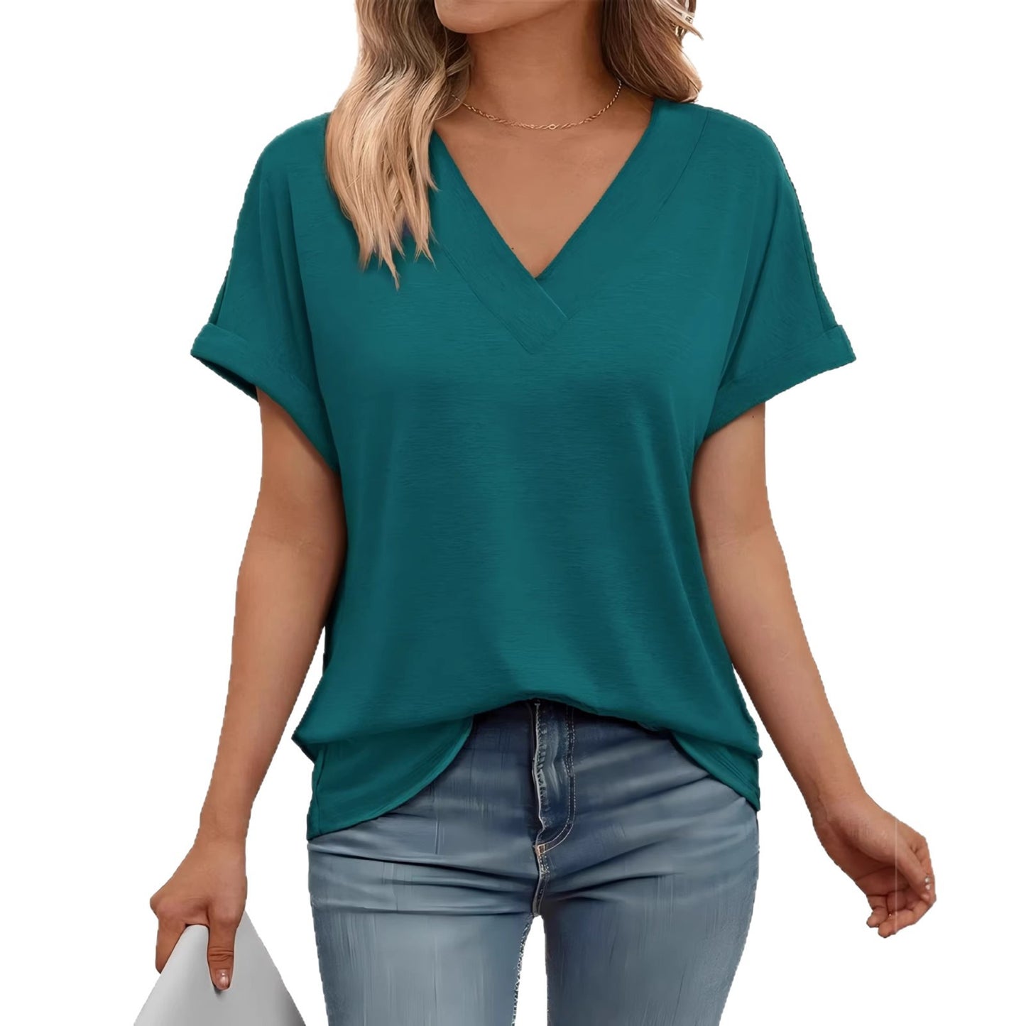 Women's Summer Short-sleeved Shirt Loose Solid Color Large Women's T-shirt