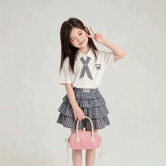 Korean Plaid Cake Dress Sweet Two-piece Children's Suit