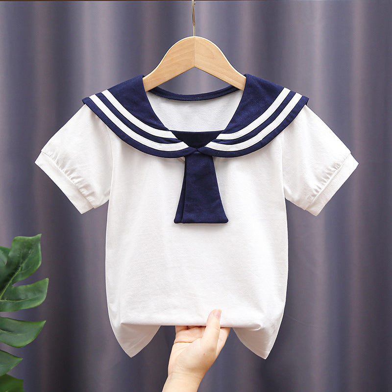 Children's Summer Thin Cotton Navy Style Top Children's T-shirt