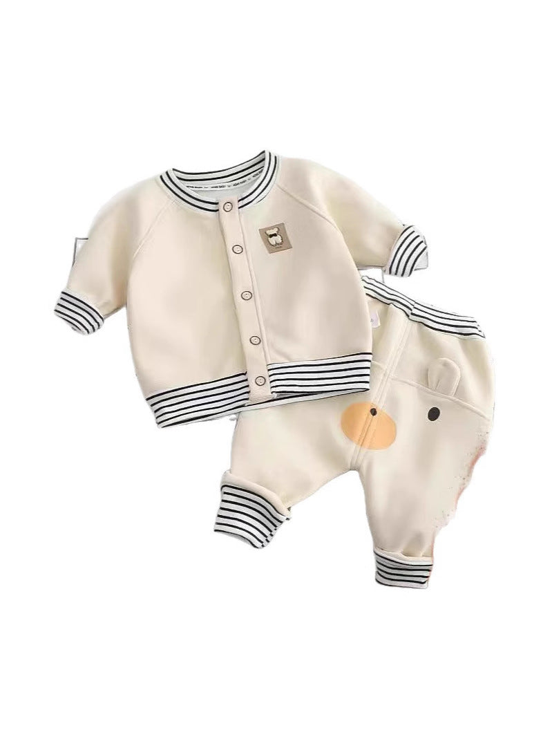 Single-layer Cartoon Striped Ollie High Waist Butt Pants Overcoat Children's Suit