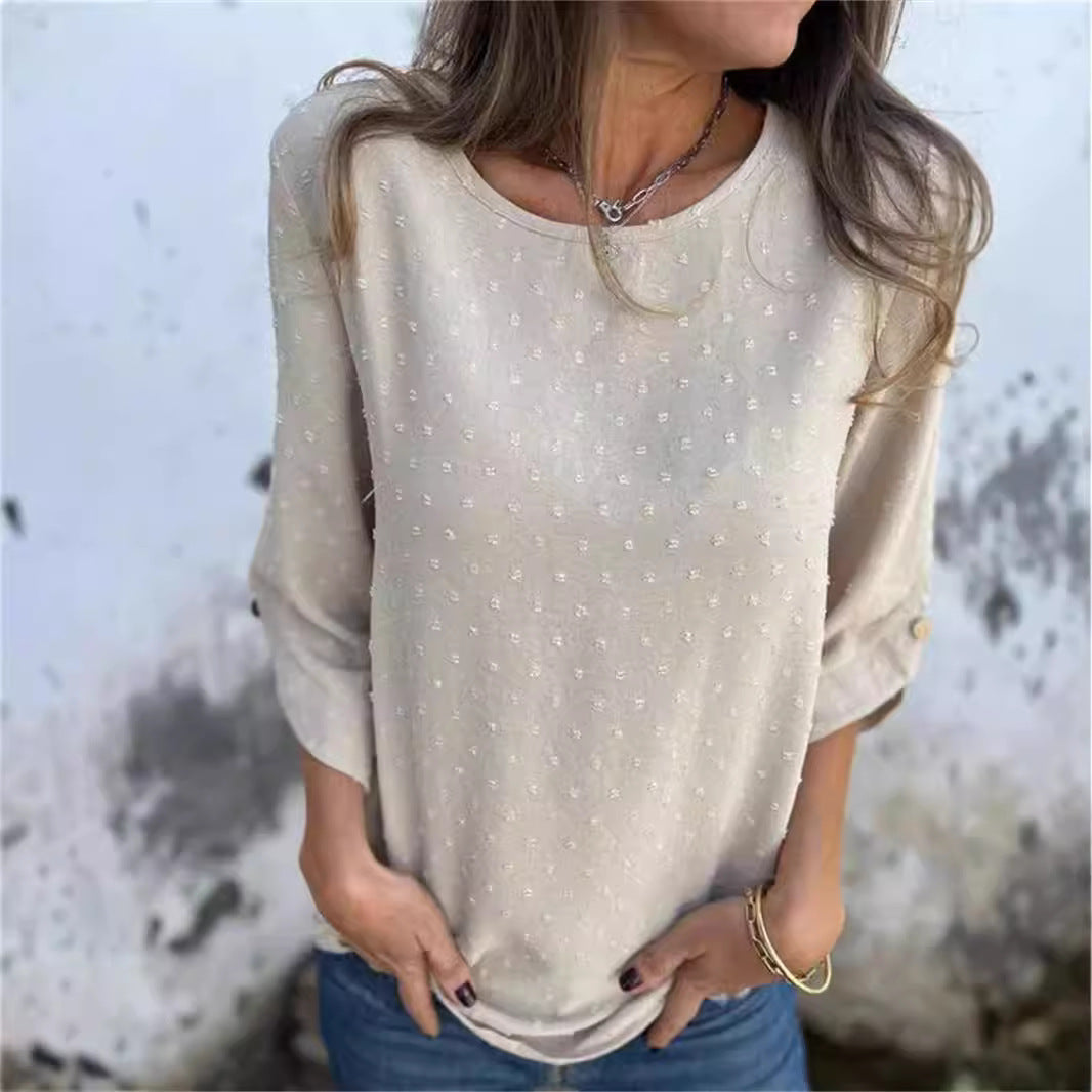 Thick Fashion Elegant Graceful Solid Color Jacquard Women's T-shirt