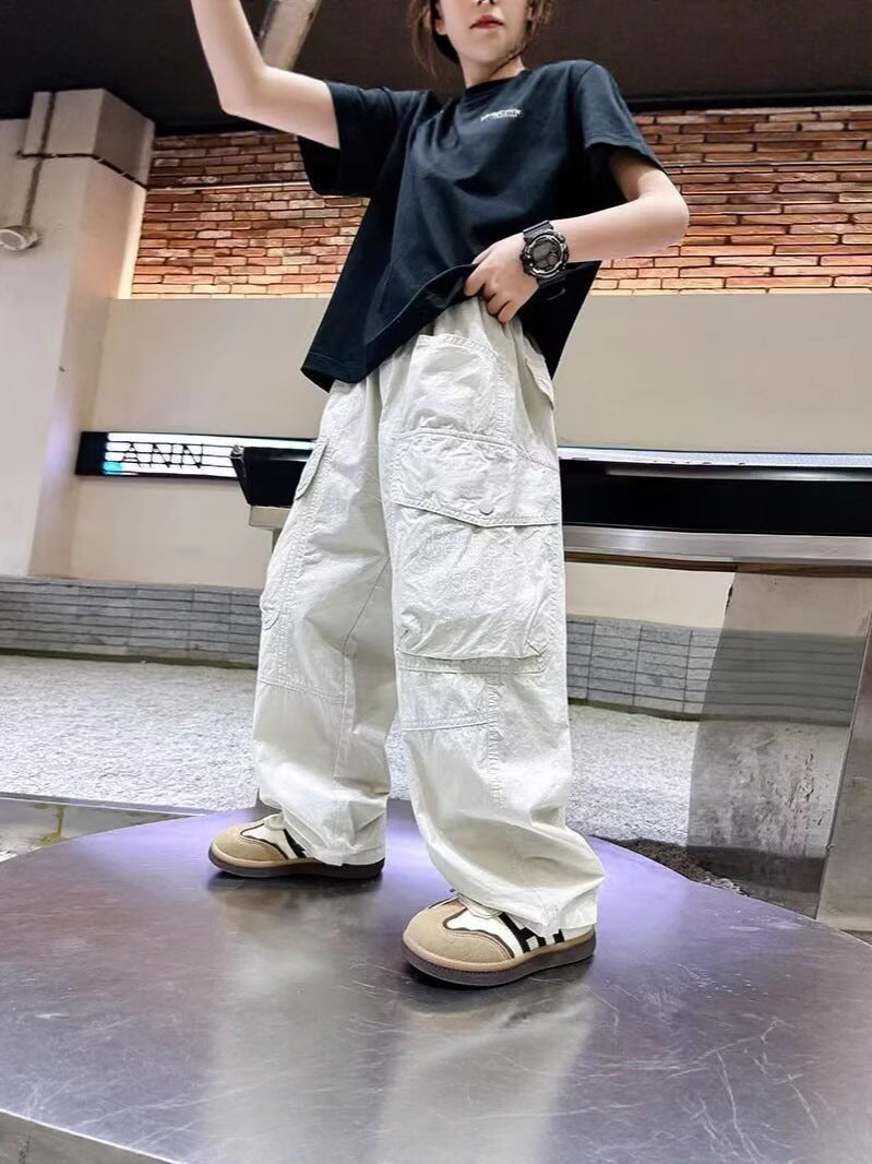 Children's Thin Overalls Loose Trousers Medium Large Handsome Children's Pants