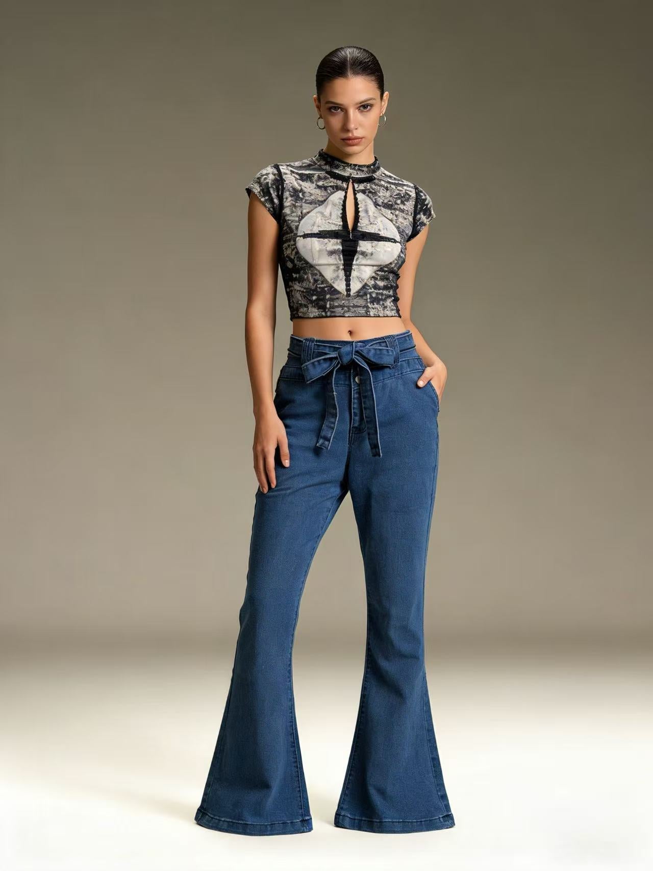 Women's Source High Waist Hip Lift Wide Women's Jeans