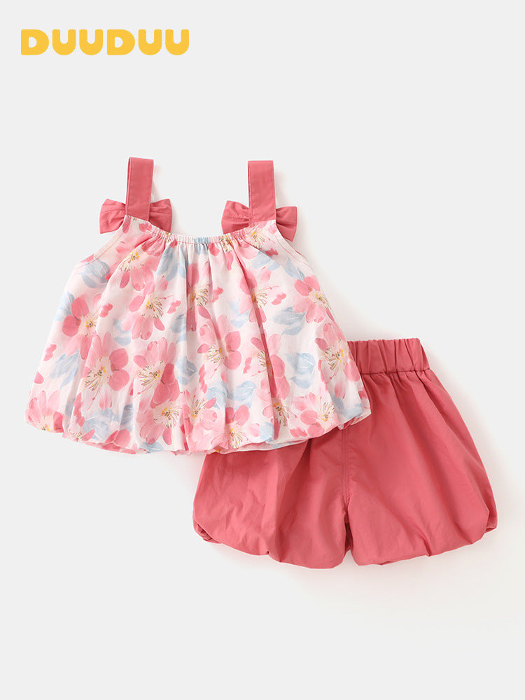 Feeling Summer Clothes Straps Shorts Korean Children's Suit