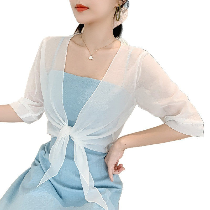 Korean Style Inner Slim Fit Patchwork Summer Loose Solid Color Cardigans