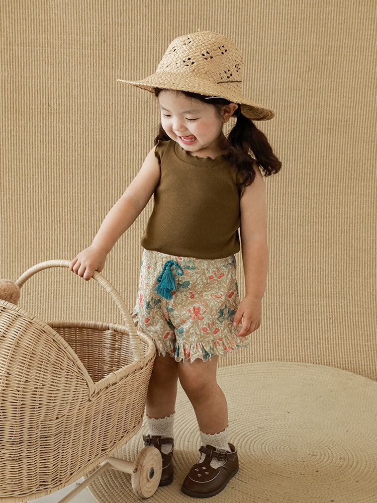 Summer Cute Tree Lacework Sleeveless Top Simple Children's T-shirt