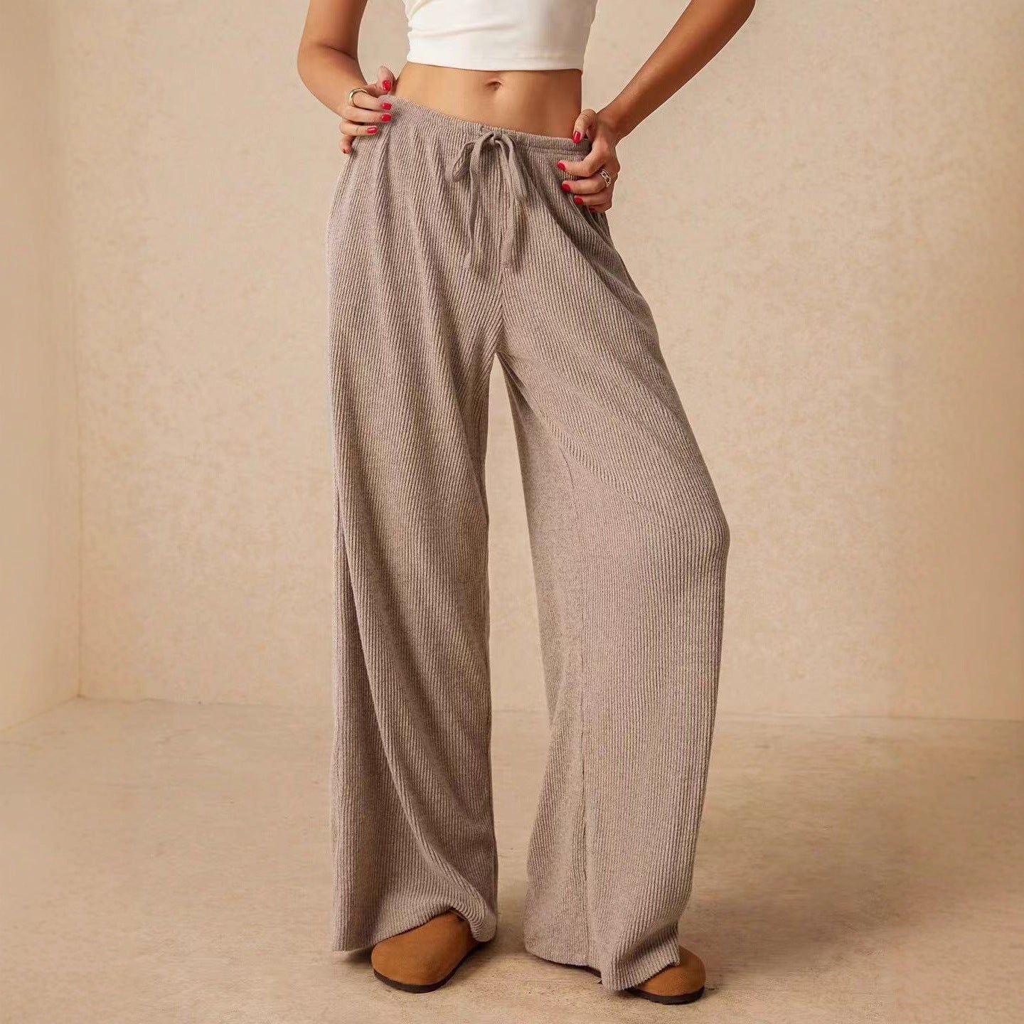 Women's Solid Color Mop Wide Leg High Waist Slimming For More Pants