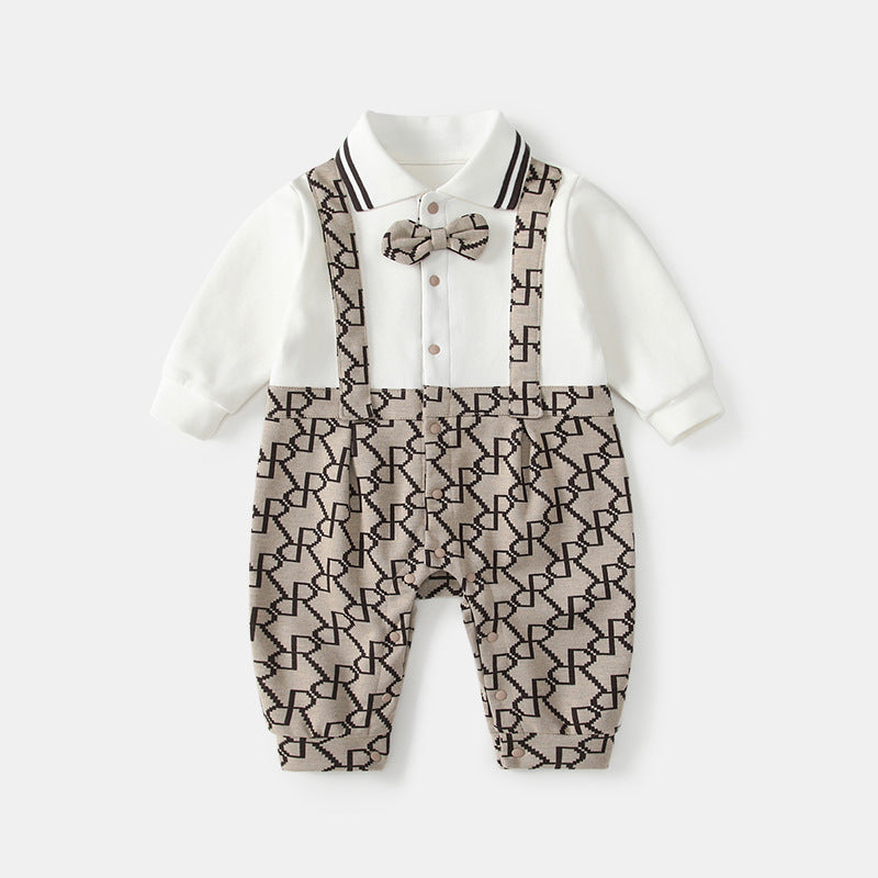 Jumpsuit Spring Boy's Rompers Bow Tie Letters Full Printed Strap Jumpsuit, Climbing Suit