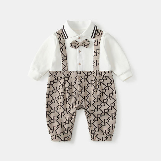 Jumpsuit Spring Boy's Rompers Bow Tie Letters Full Printed Strap Jumpsuit, Climbing Suit