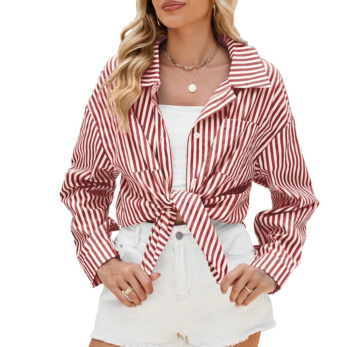 Wind Long Sleeve Loose Striped Shirt Blouse