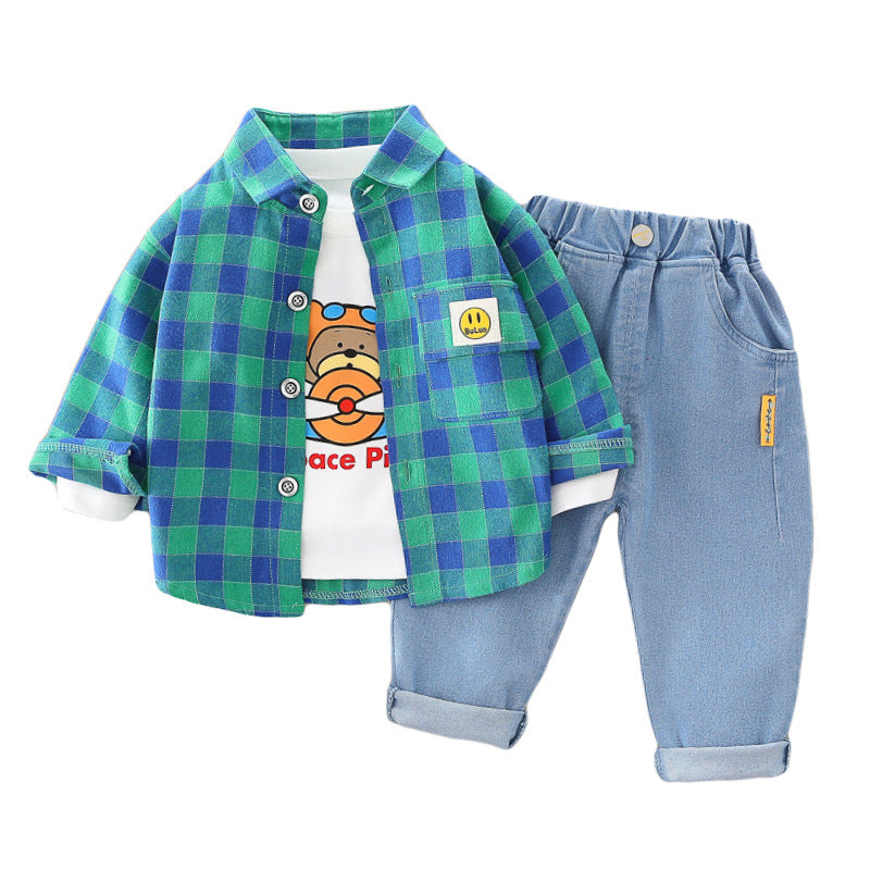 Children's Clothing Plaid Spring Clothes Little Three-piece Children's Suit
