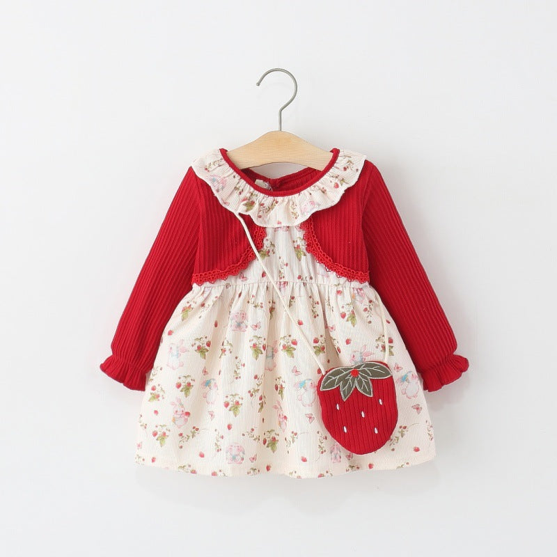 Children's Clothing Long-sleeved Floral Fake Two Pieces Children's Dress