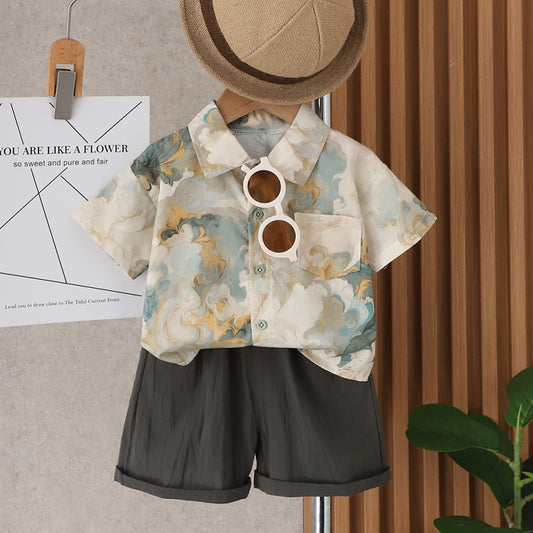 Children's Summer Clothing Shirt Outfit Handsome Clothes Short-sleeved Travel Out Children's Suit